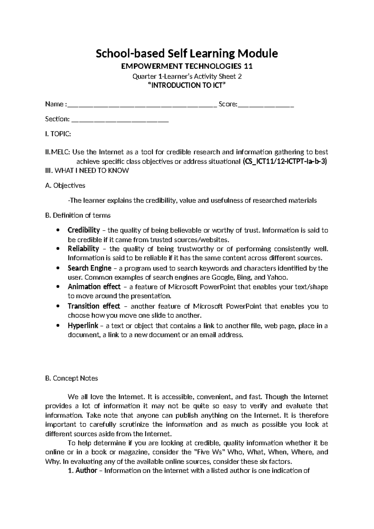 Empotech 11 Q1 LAS2 - School-based Self Learning Module EMPOWERMENT ...