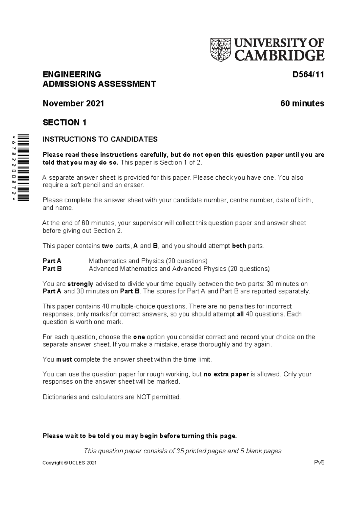 ENGAA 2021 Section 1 Question Paper - 60 Min Assessment - Studocu