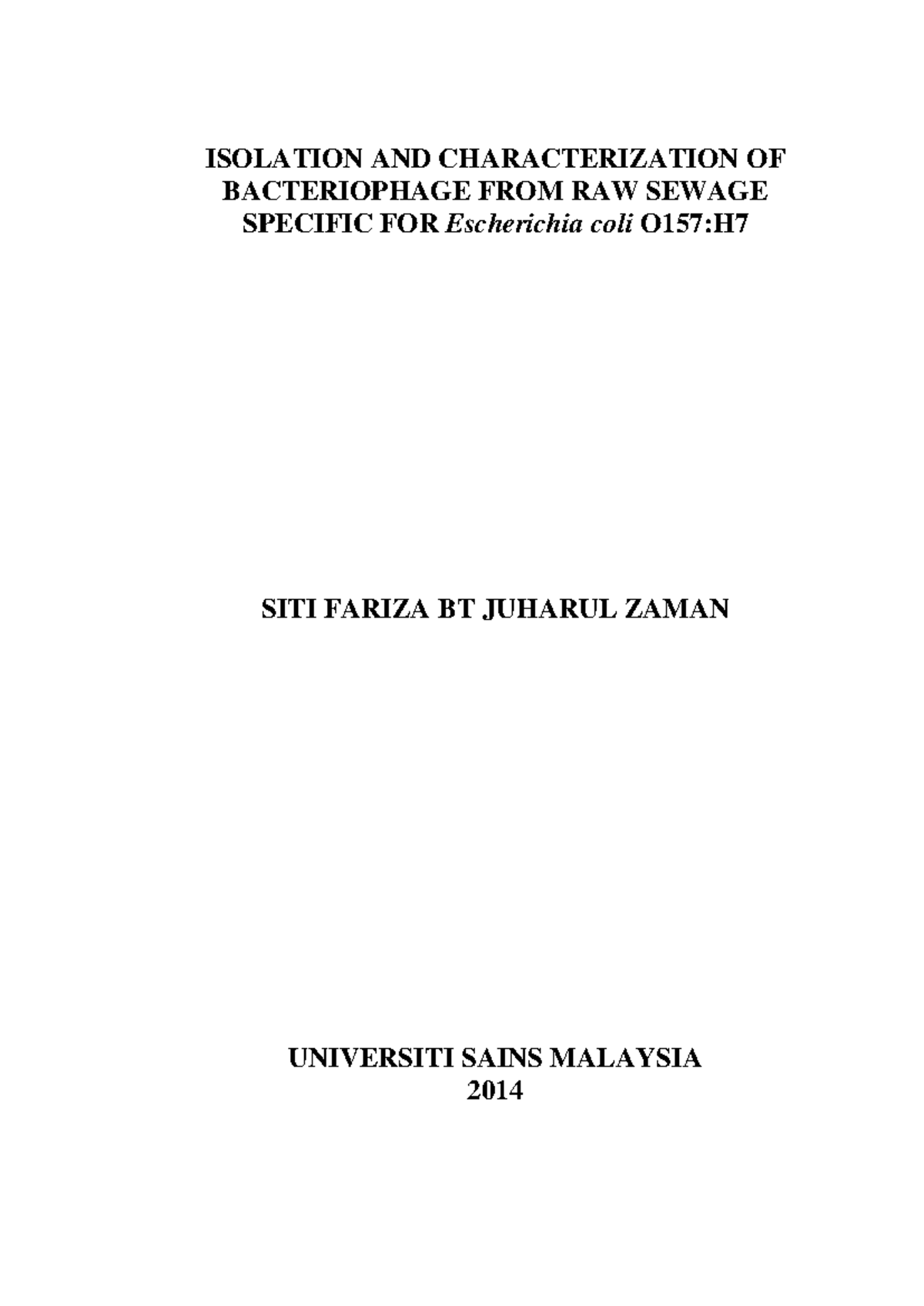 ISOLATION AND CHARACTERIZATION OF BACTERIOPHAGE FROM RAW SEWAGE ...