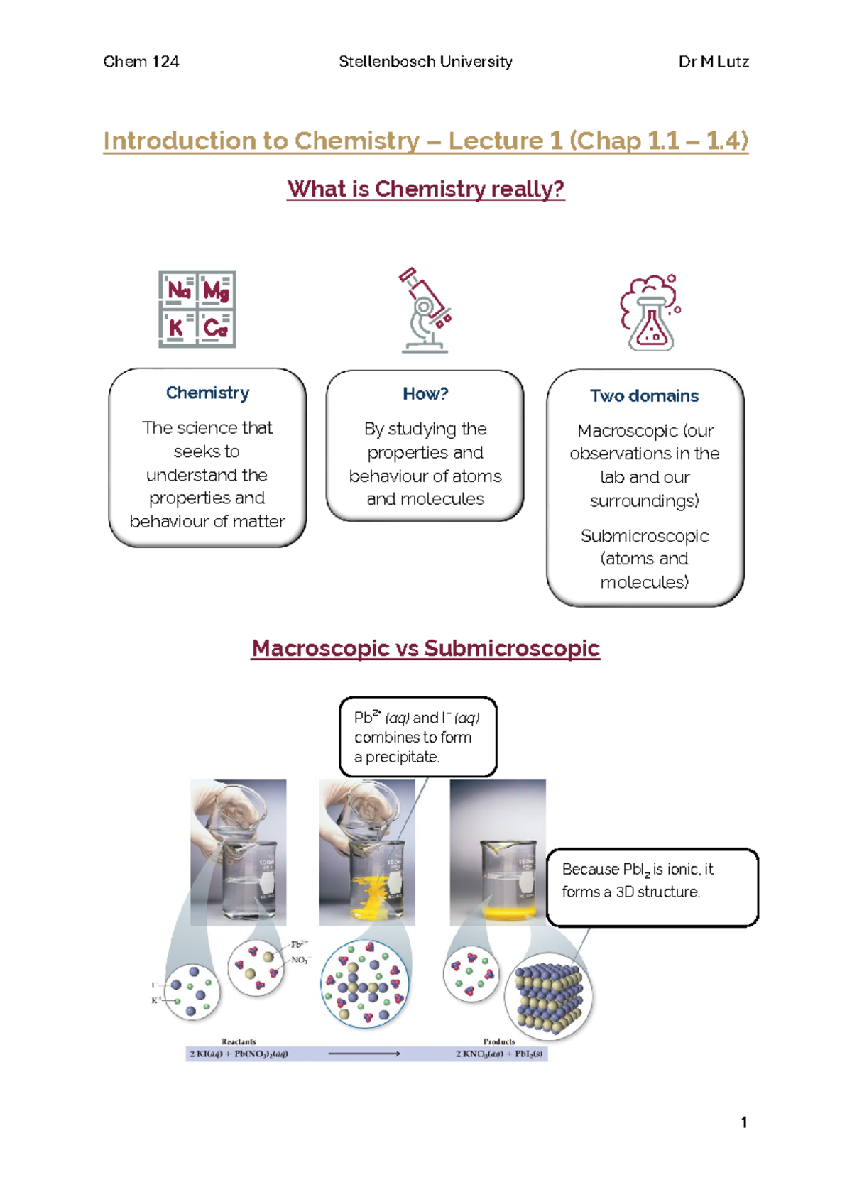 Chem 124 - Introduction to Chemistry Lecture 1 Notes - Studocu