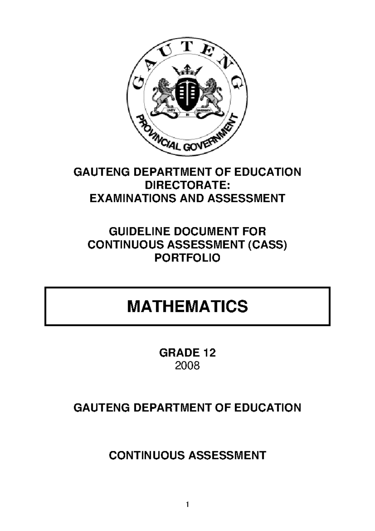 Grade 12 Mathematics CASS Portfolio Guidelines and Assessment Structure ...