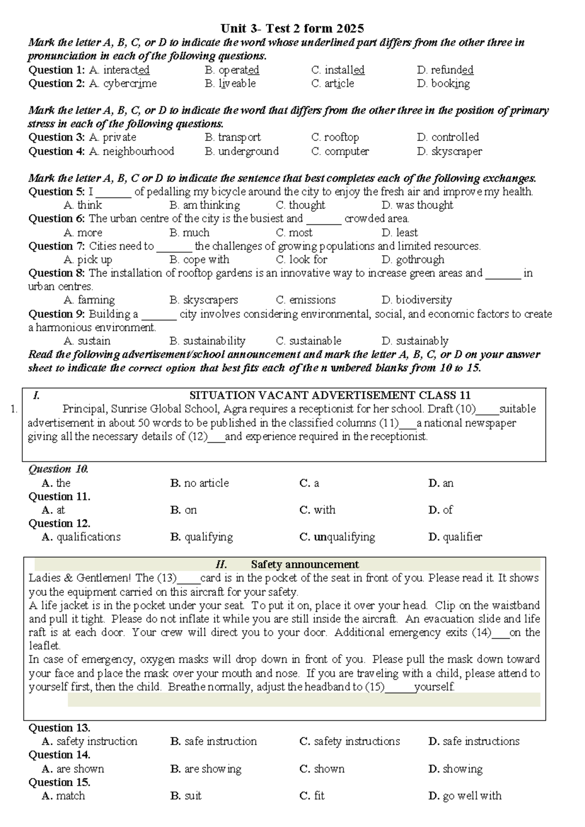 Unit 3 - Test 2 (2025) - English Language Skills Assessment - Studocu