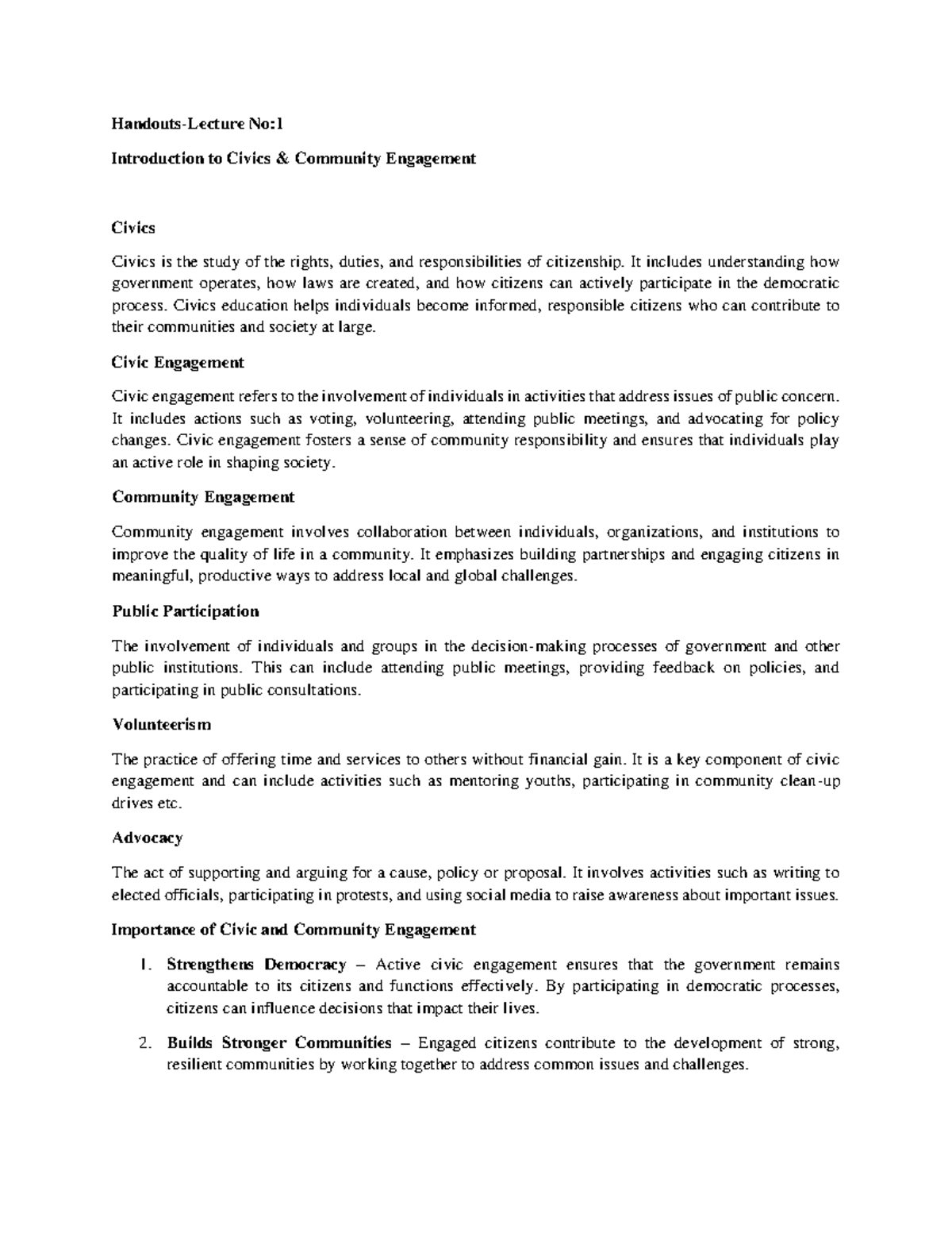 CIV101: Lecture 1 - Introduction to Civics and Community Engagement ...