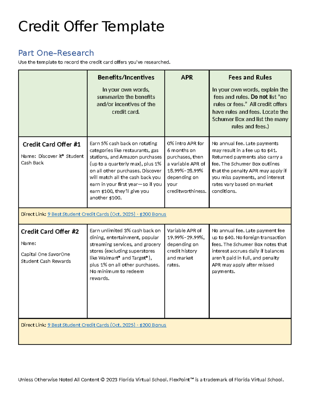 Credit Offer Analysis: Discover & Capital One SavorOne - Studocu