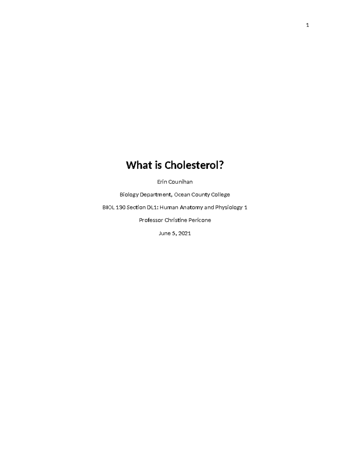 BIOL 130: Understanding Cholesterol and Its Role in Human Health - Studocu