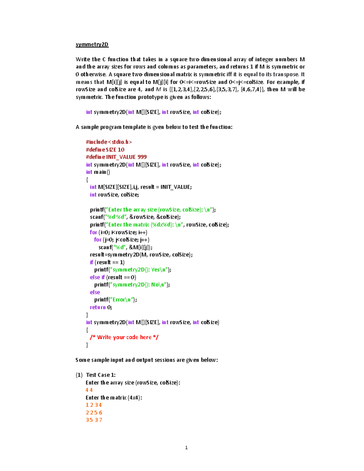 Symmetry 2D - Exercise on Matrix Symmetry Check - Studocu