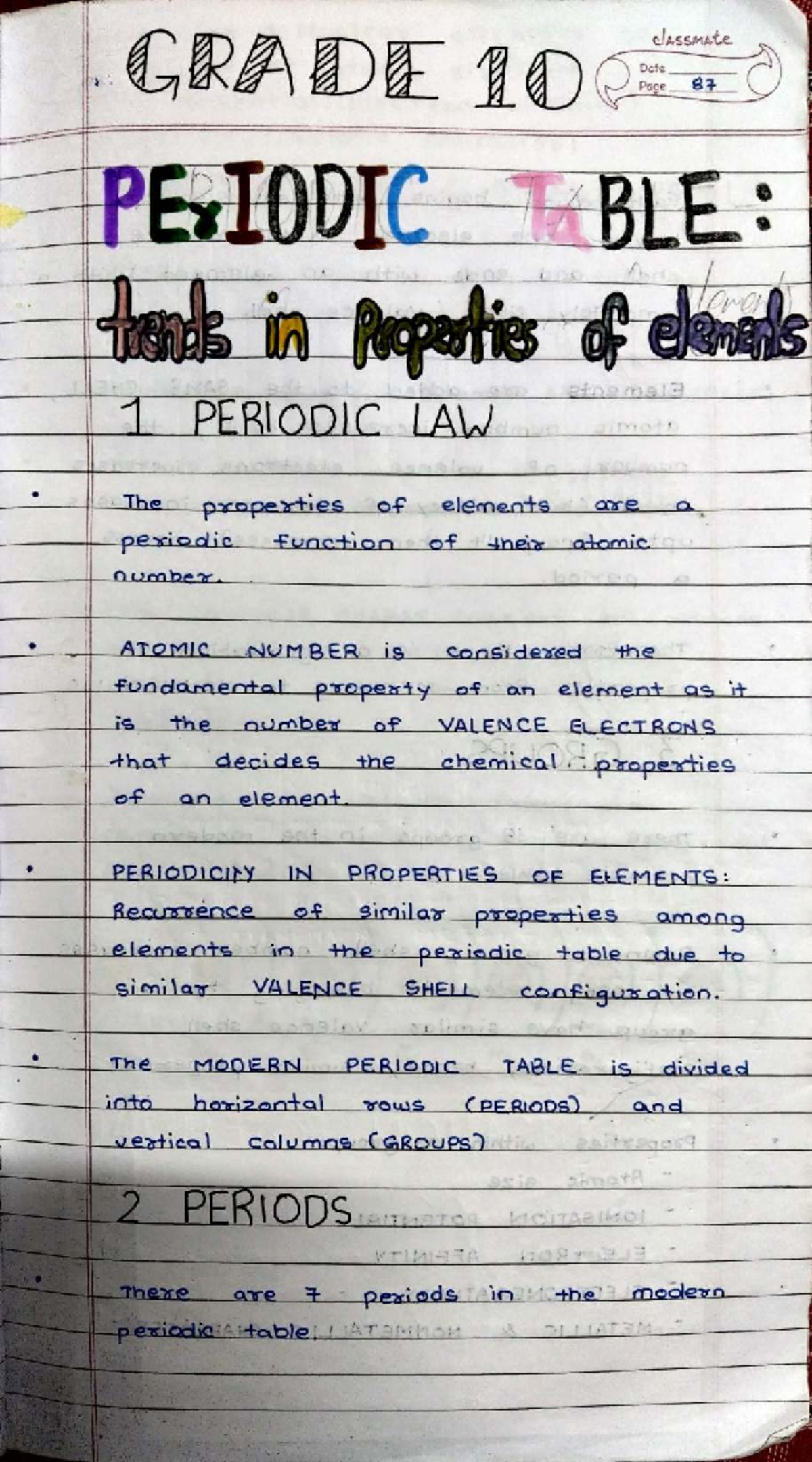 CRAD 10 Periodic Table Trends in Properties of Elements Notes - Studocu