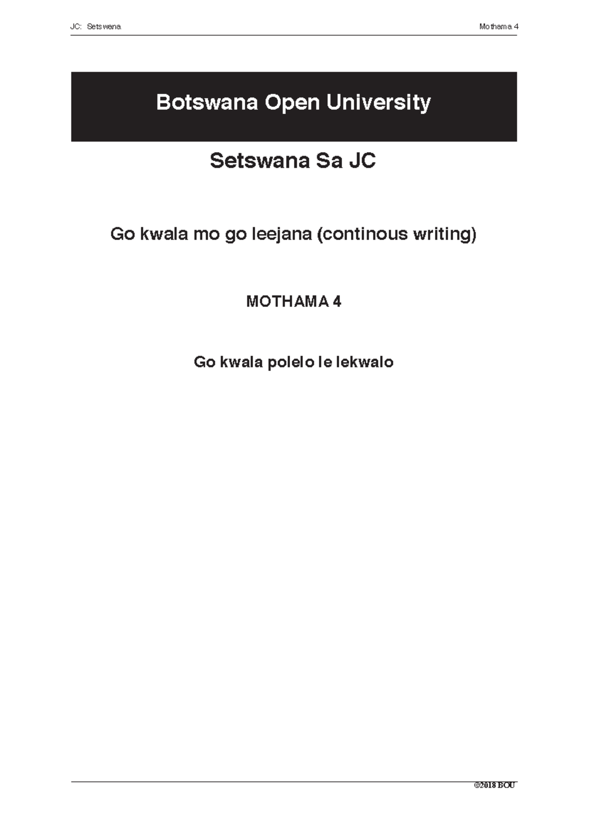 JC Mothama 4 - Comprehensive Guide to Continuous Writing in Setswana ...