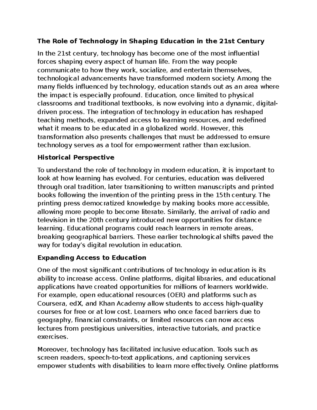 The Impact of Technology on Education in the 21st Century - Studocu
