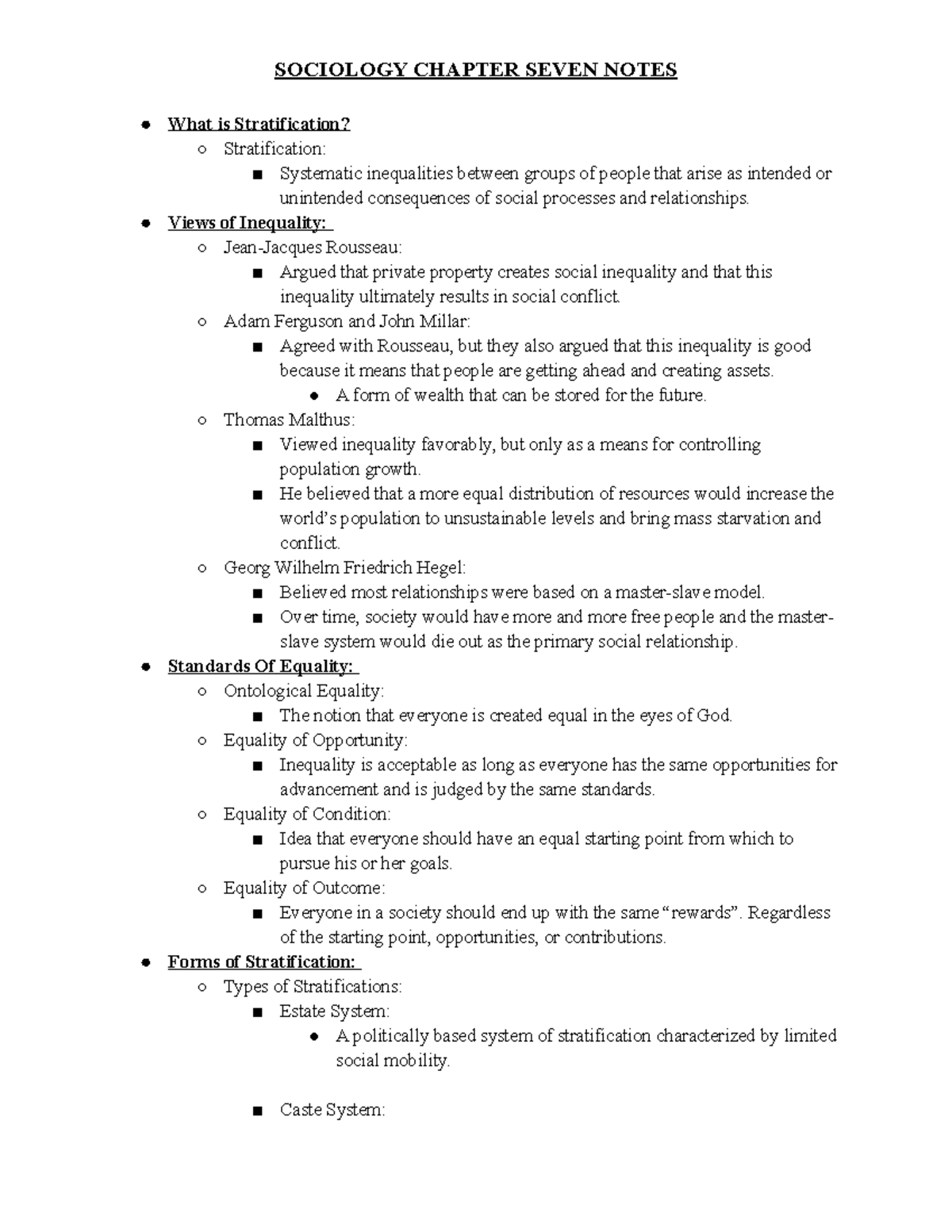 Sociology 101: Chapter 7 Notes on Stratification and Inequality - Studocu