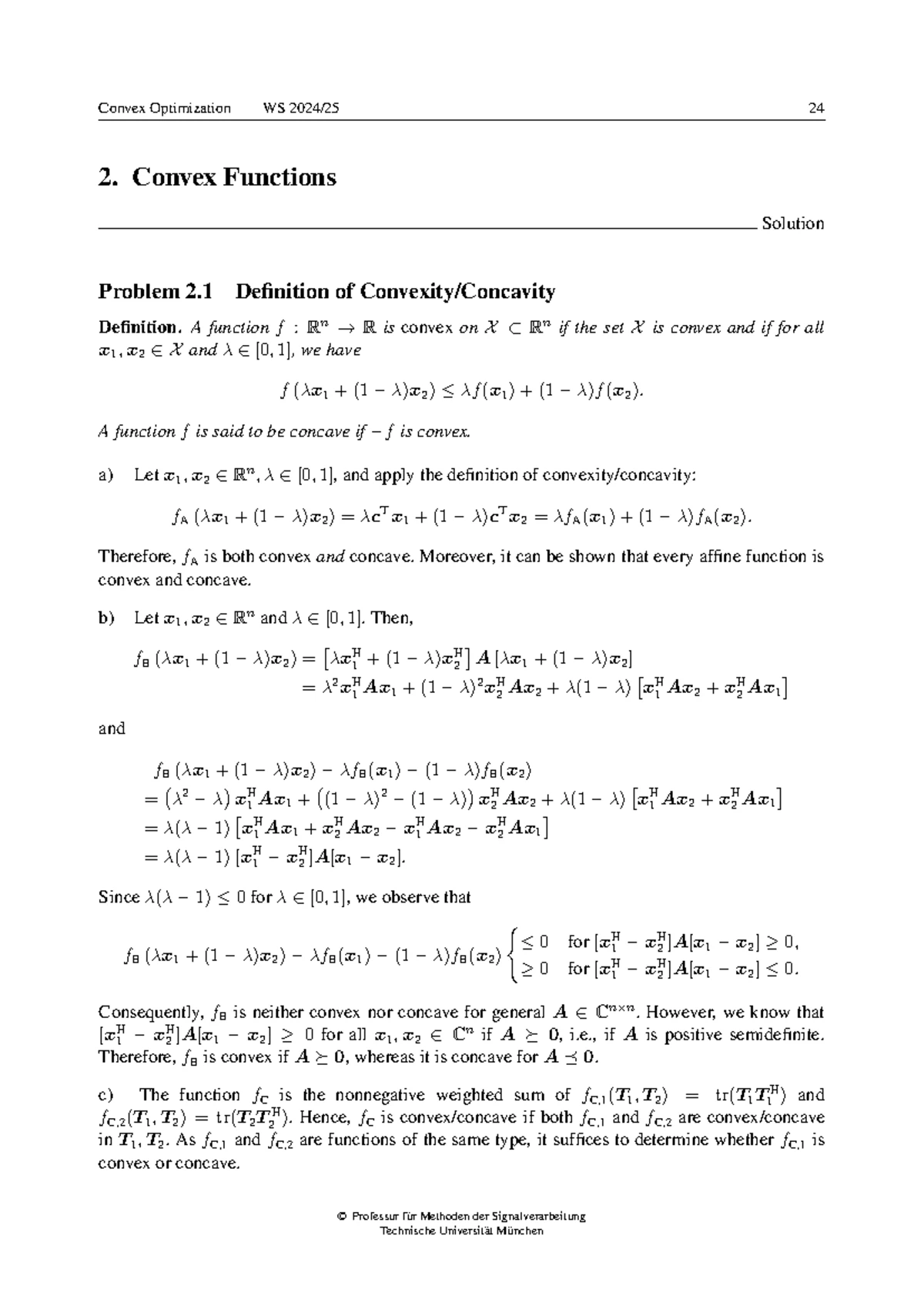 Convex Optimization WS 2024/25 Problem Sheet 2 - Convex Functions and ...
