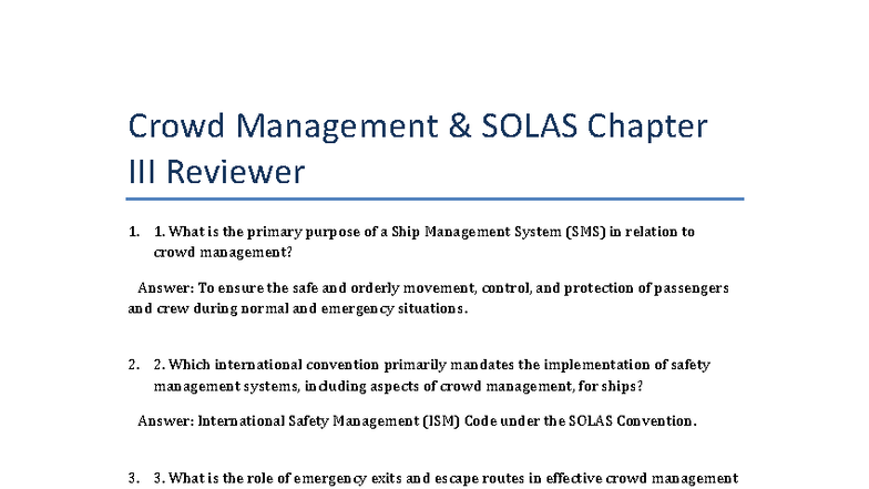 Crowd Management Solas Reviewer - Crowd Management & SOLAS Chapter III ...