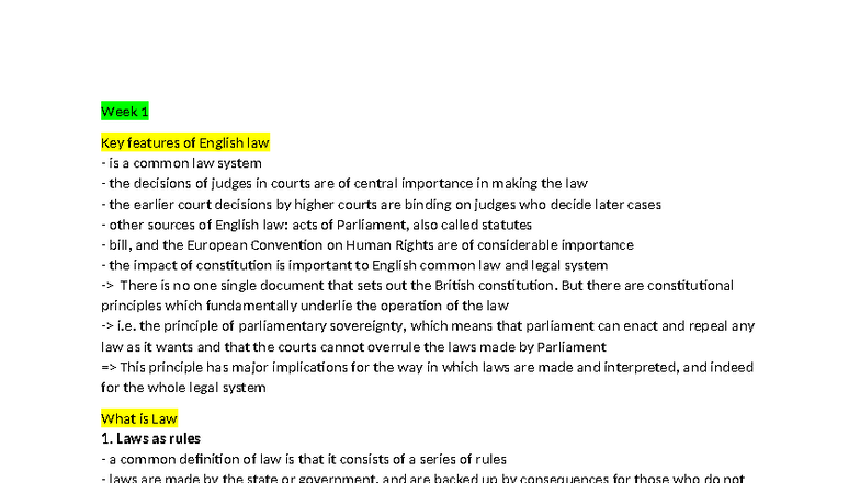 Introduction to English Common Law (LAW101) - Week 1 Overview - Studocu