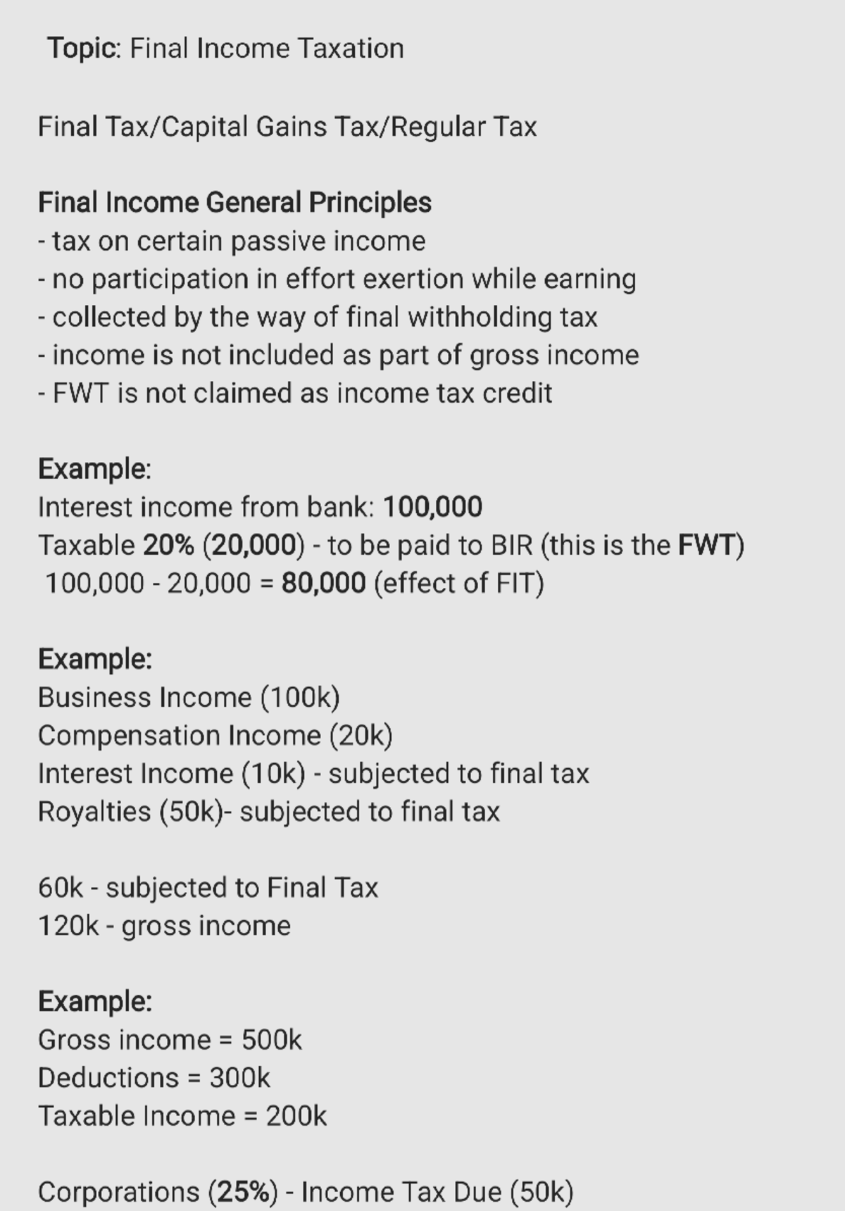 Final Exam Notes: Income Taxation & Final Gains Tax (Course Code) - Studocu