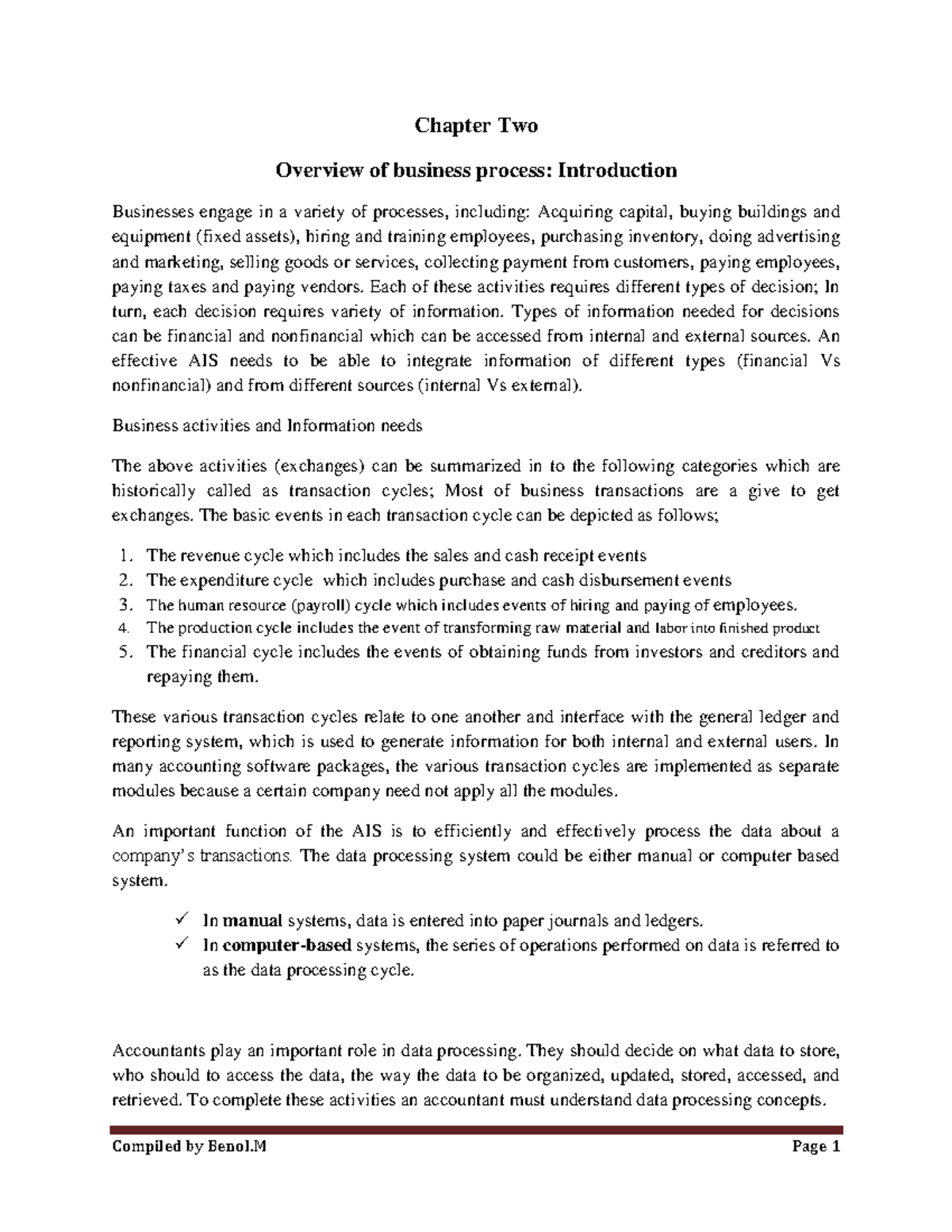 AIS Chapter 2: Overview of Business Processes and Data Management - Studocu