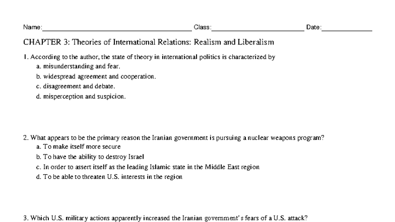 CHAPTER 3: Theories of International Relations - Realism & Liberalism ...