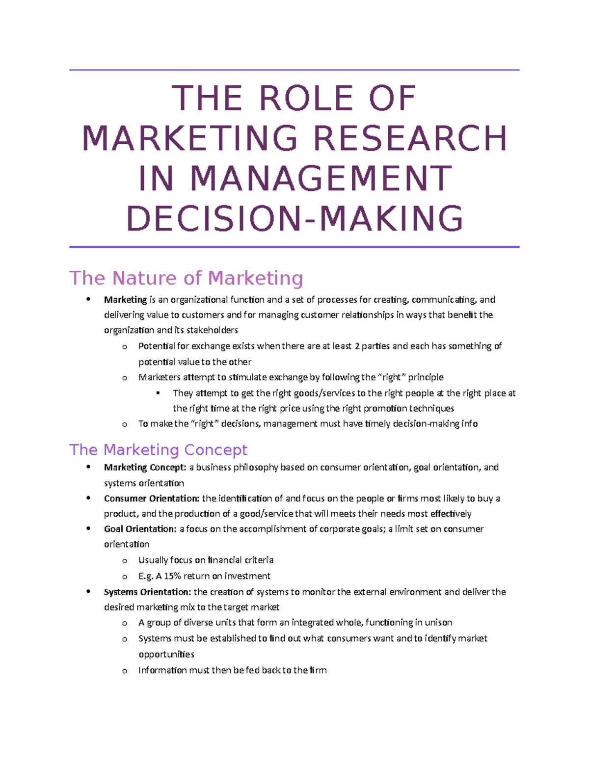 Marketing Research - Chapter 1 Study Guide for Decision-Making - Studocu