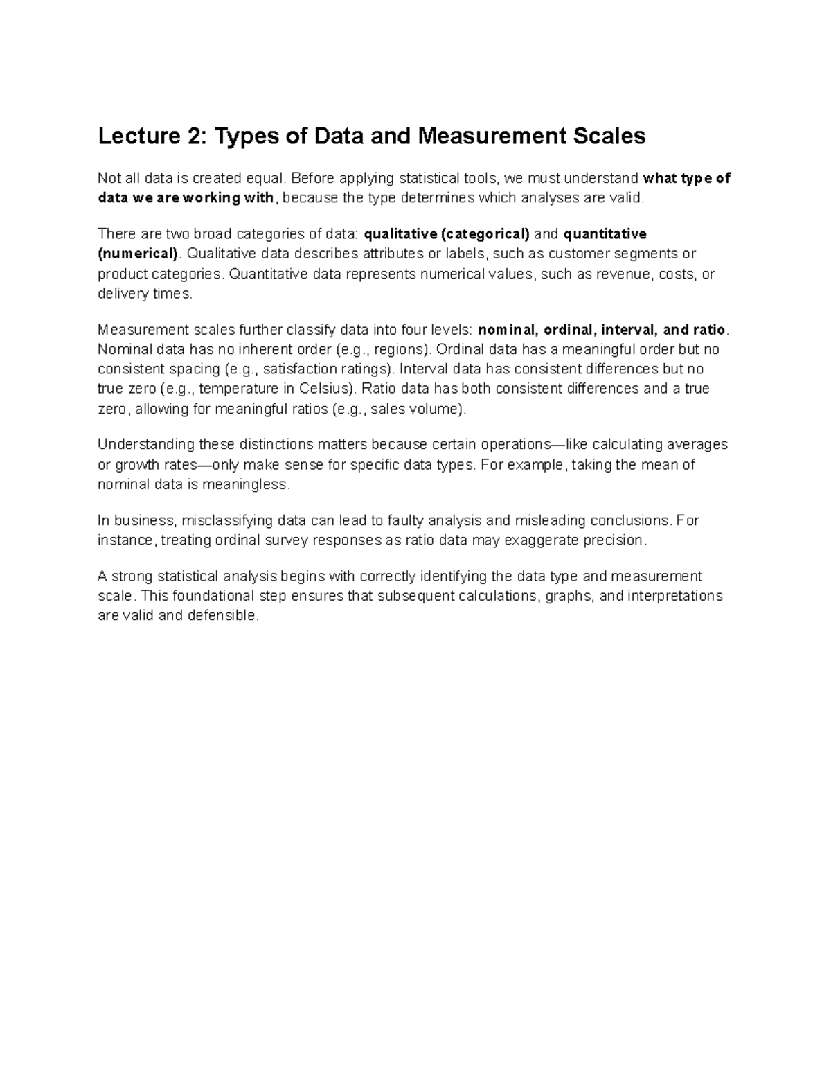 Lecture 2: Understanding Types of Data and Measurement - Studocu