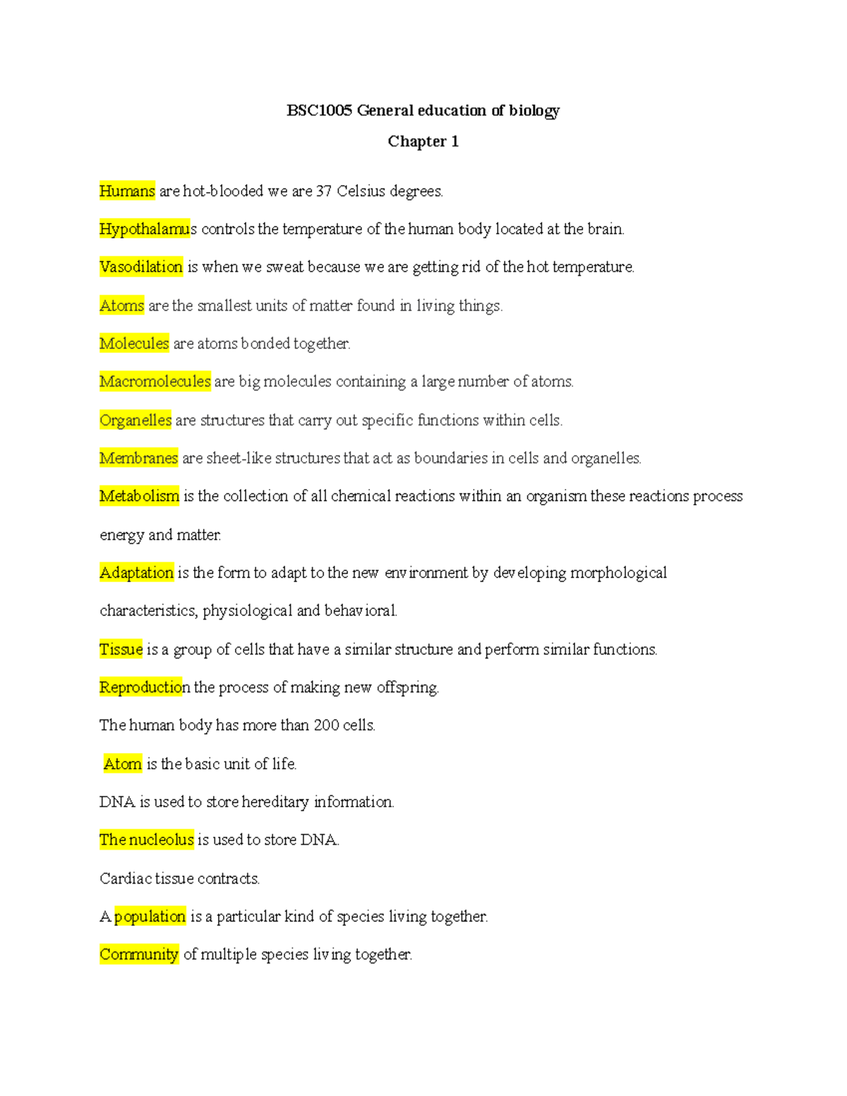 BSC1005 Chapter 1 - Key Concepts in Essential Biology for Non-Science ...