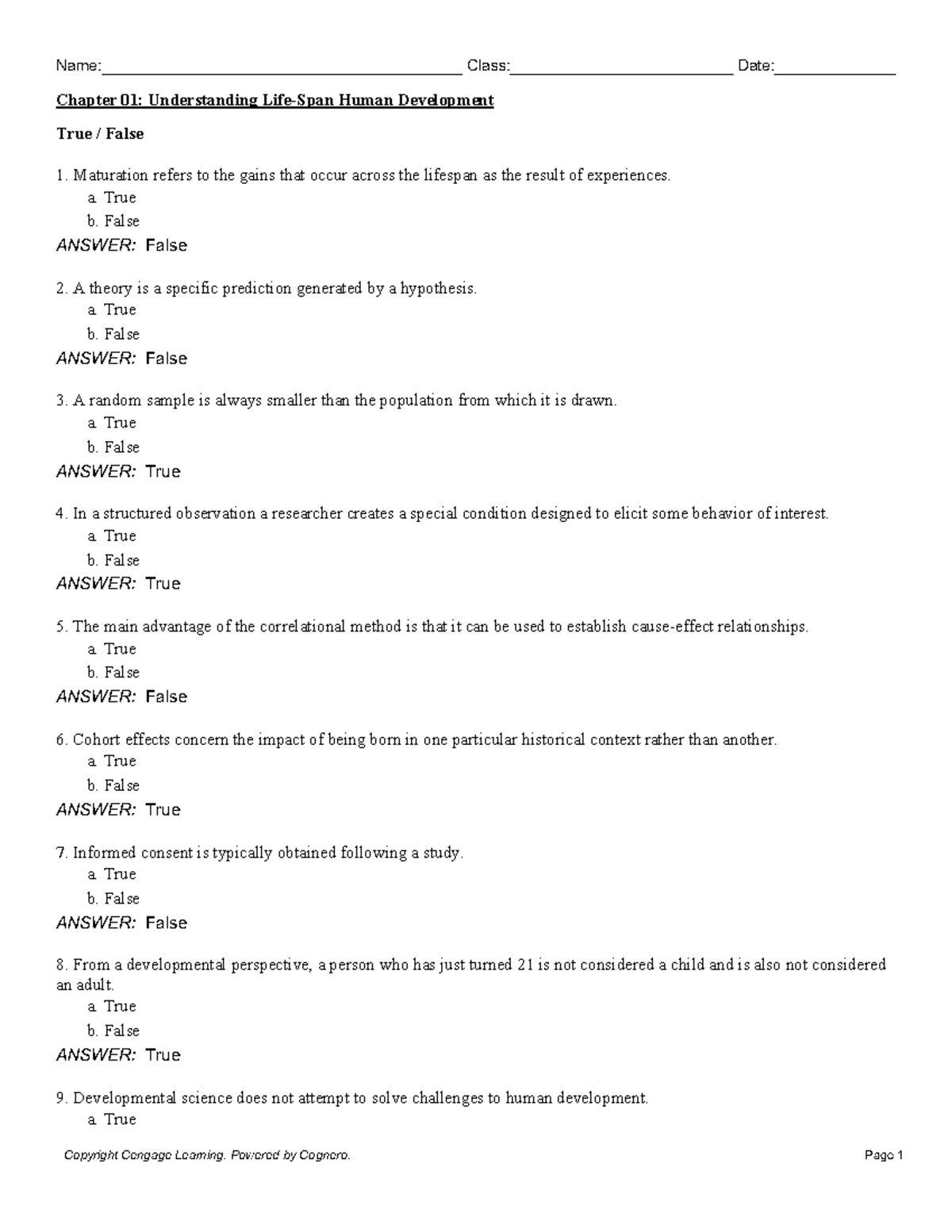 Chapter 01: True/False & MCQ Insights on Life Span Human Development ...