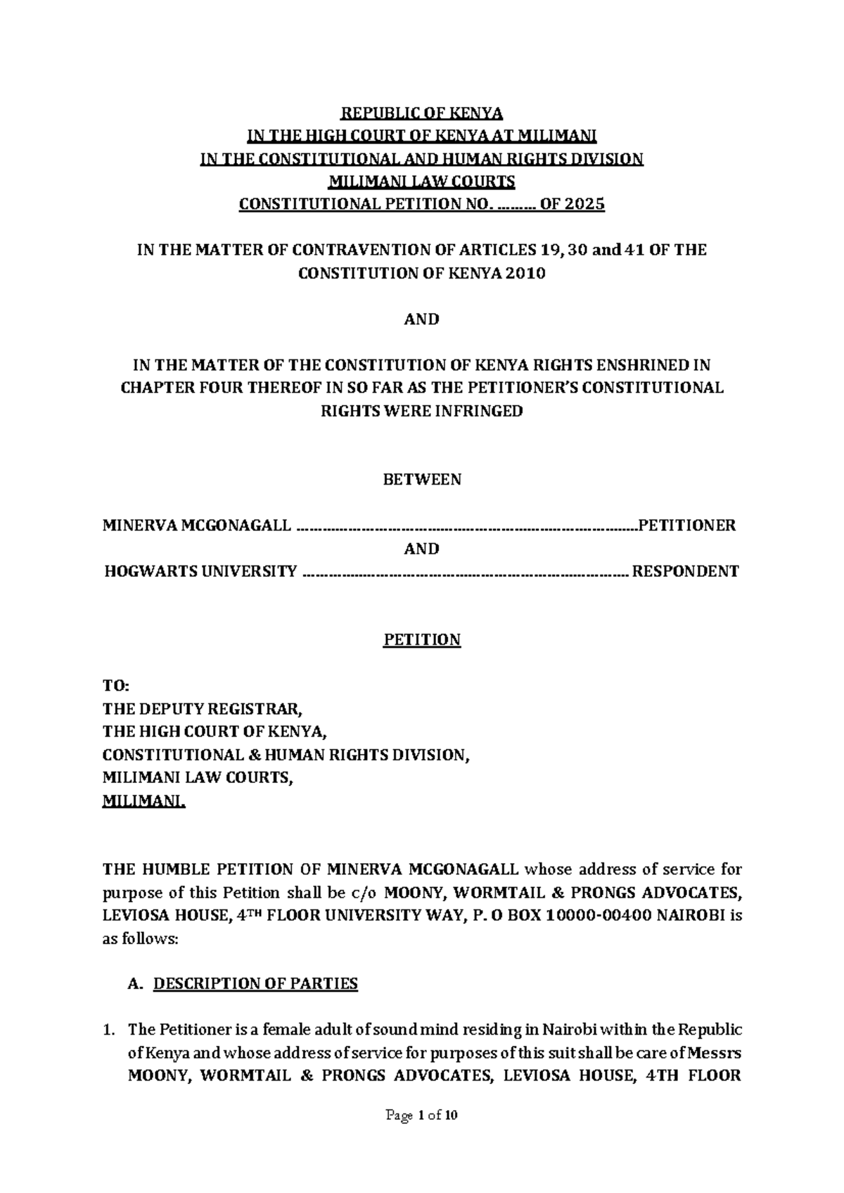 Constitutional Petition No. .. of 2025: Rights Violation Template - Studocu