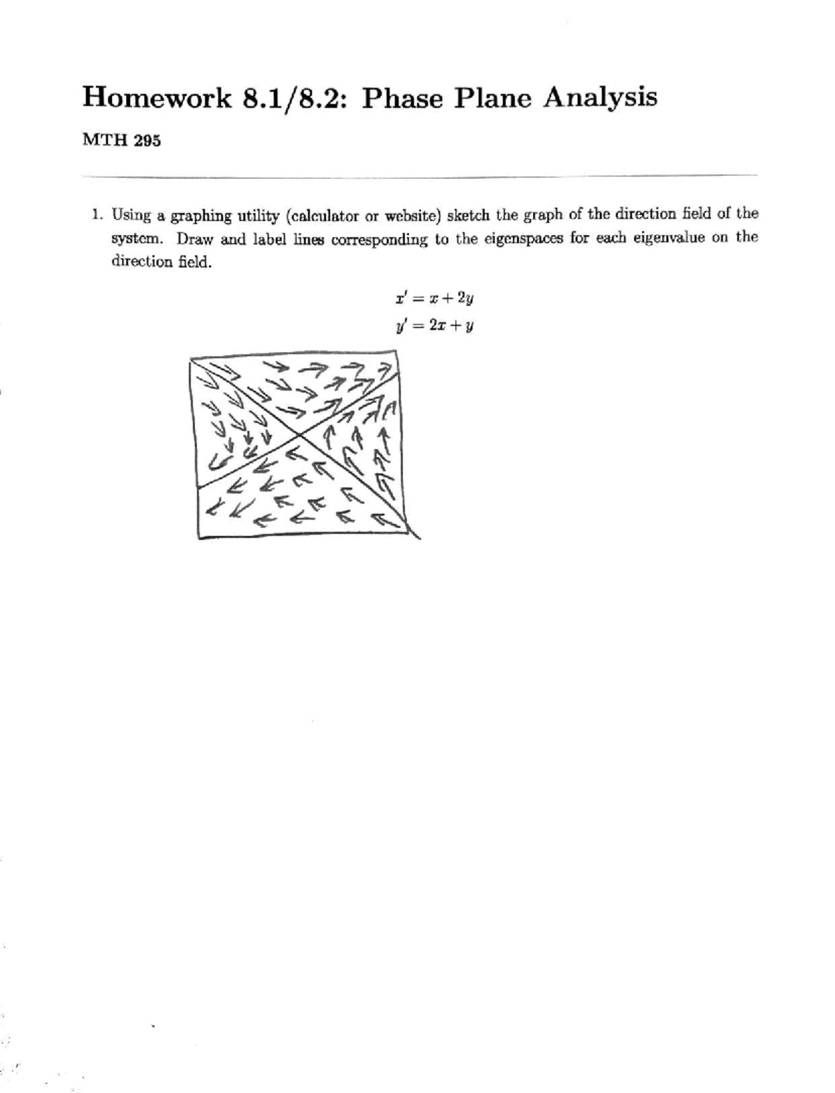 MTH 295 Homework: Phase Plane Analysis and Eigenvalue Fields - Studocu