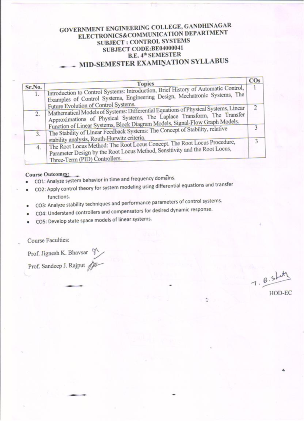 B.E. 4th Sem Control Systems Mid-Sem Exam Syllabus - Studocu