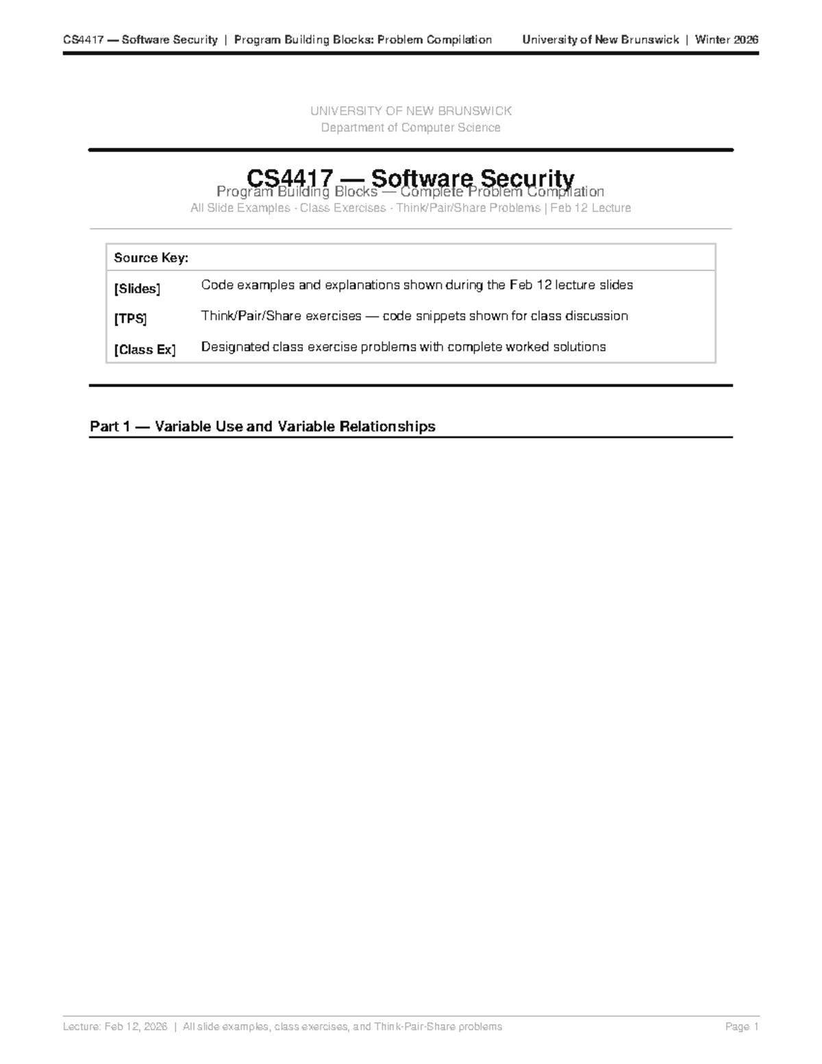 CS4417 Software Security Program Building Blocks: Complete Problem Set ...