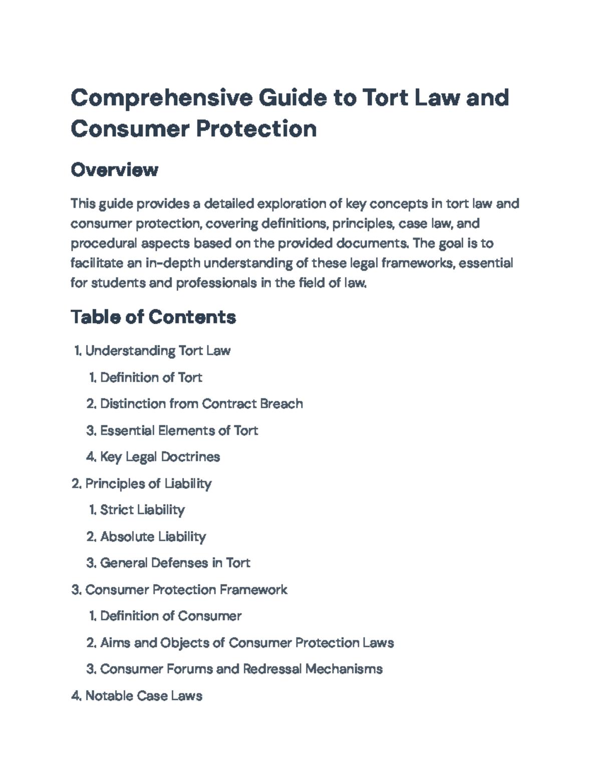 Final Exam Study Guide: Tort Law and Consumer Protection (Course Code ...