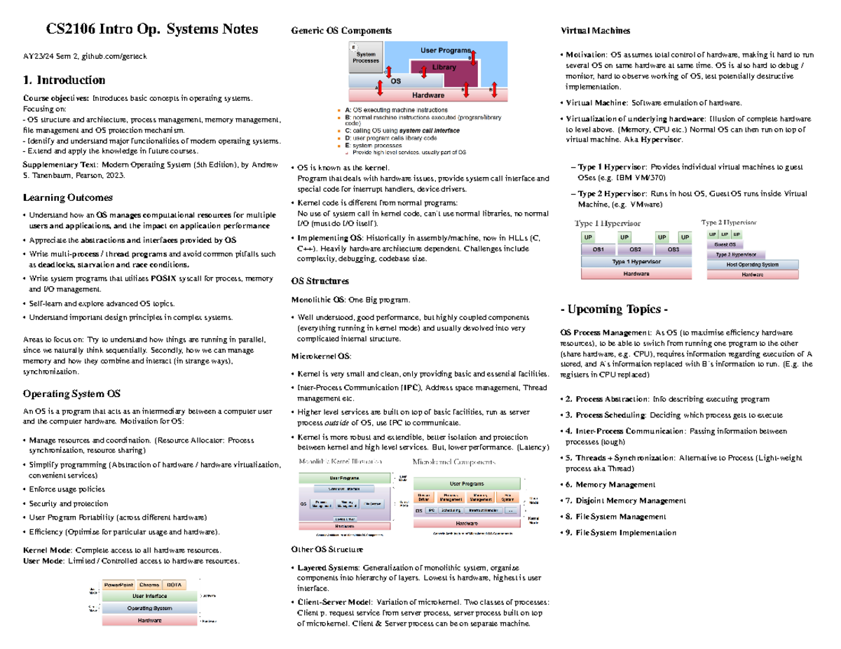 CS2106-notes - notes - CS2106 Intro Op. Systems Notes AY23/24 Sem 2 ...