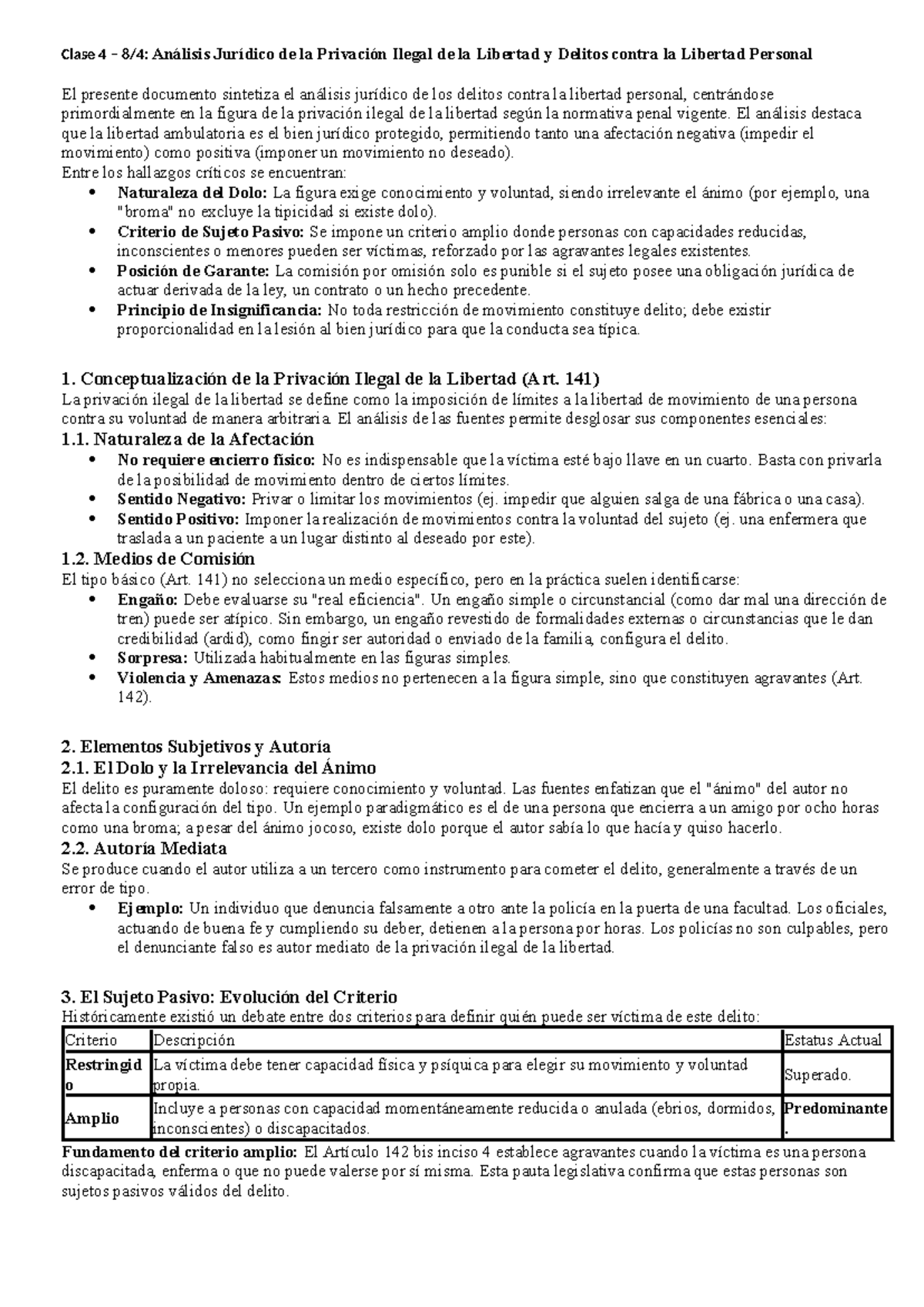 Clase 4: Análisis Jurídico de la Privación Ilegal de la Libertad - Studocu