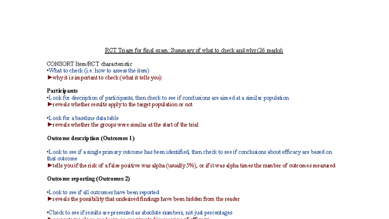 RCT Triage Final Exam Summary Notes: Key Assessment Points - Studocu