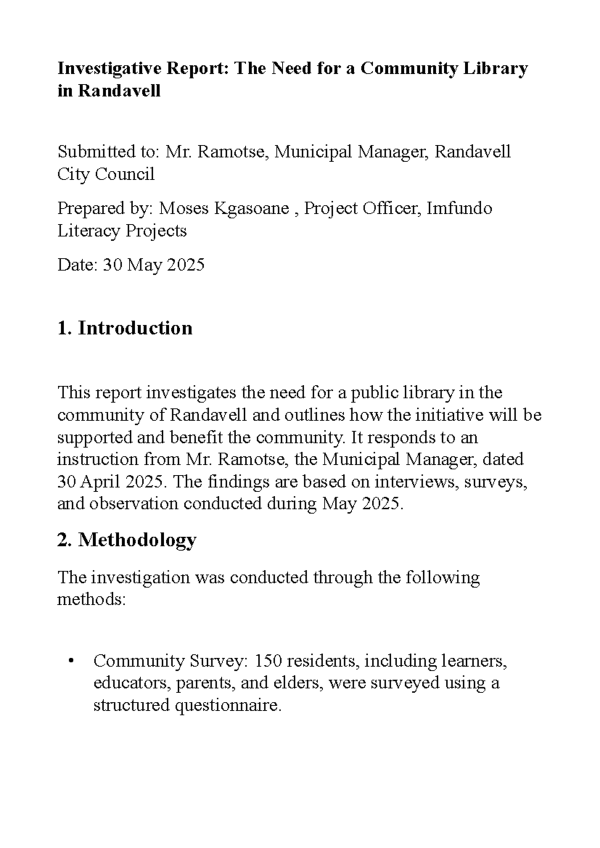 Randavell Community Library Proposal Report: Need & Support Analysis ...