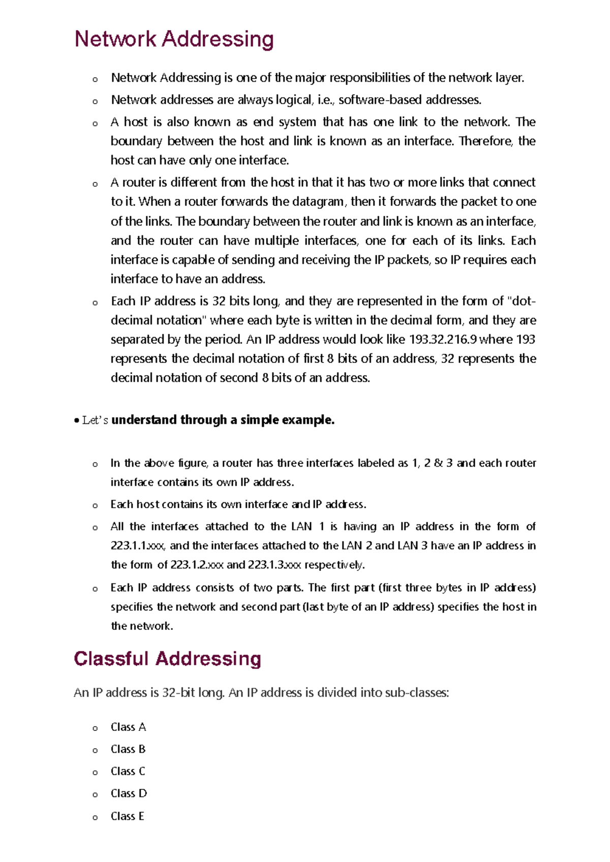5.2 Network Addressing - Network Addressing o Network Addressing is one ...