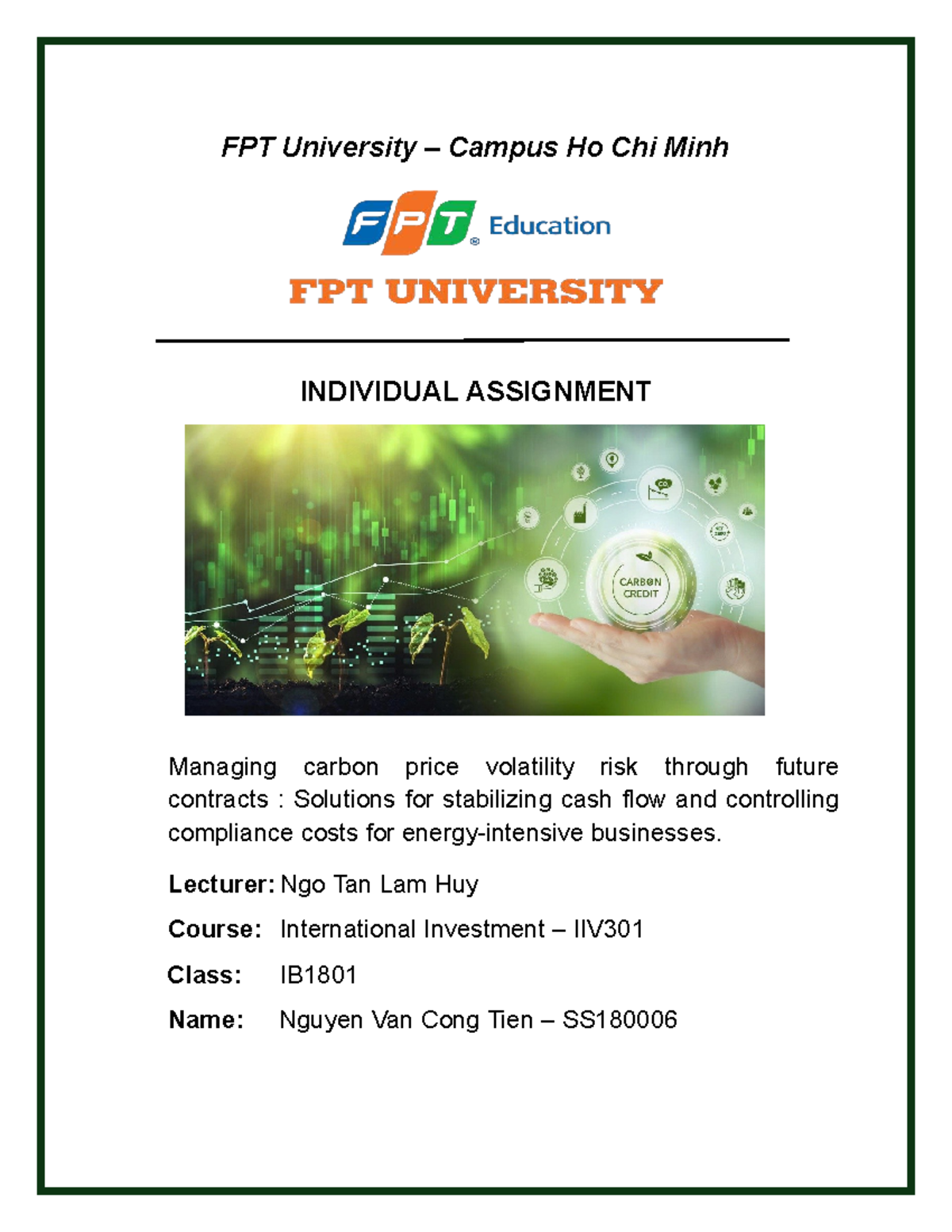 IIV301 Individual Assignment: Managing Carbon Price Volatility with ...