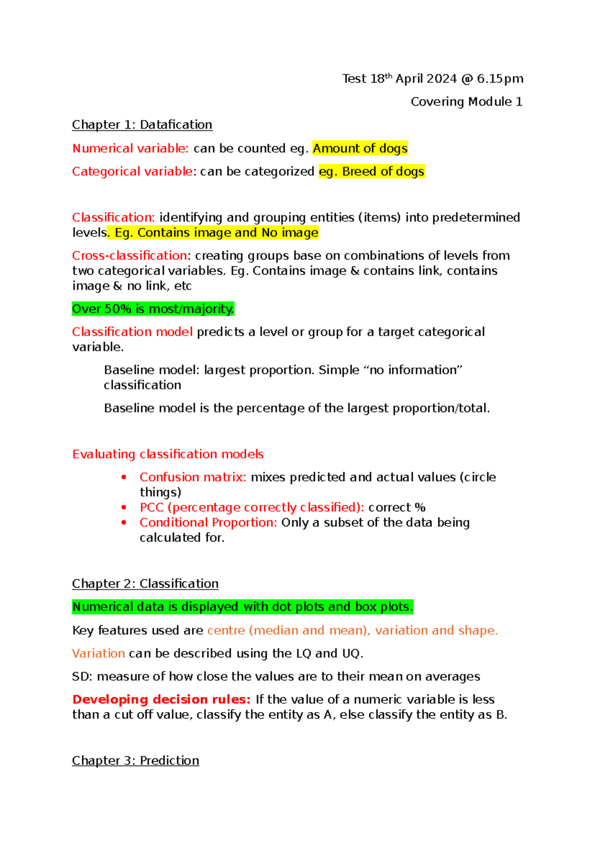 Stats 101 Test Preparation - Test 18th April 2024 @ 6 Covering Module 1 ...