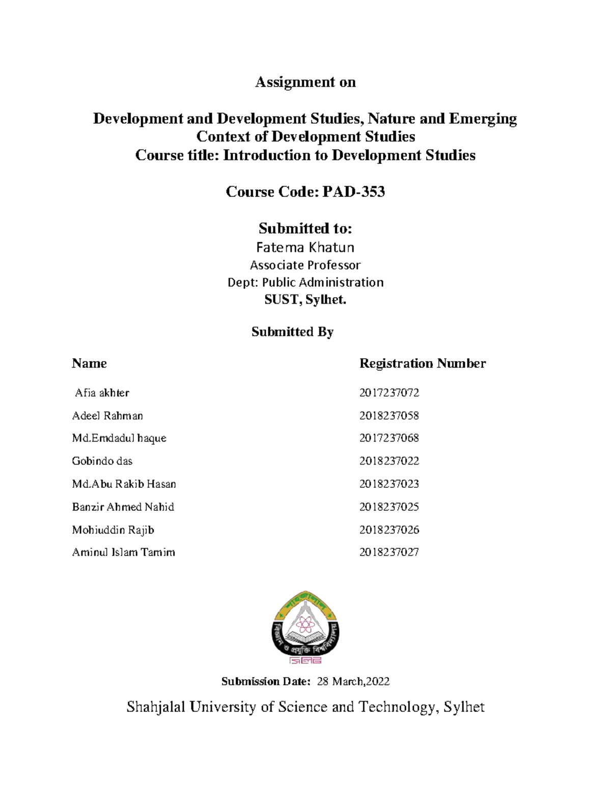 PAD-353: Assignment on Development Studies - Nature & Emerging Context ...