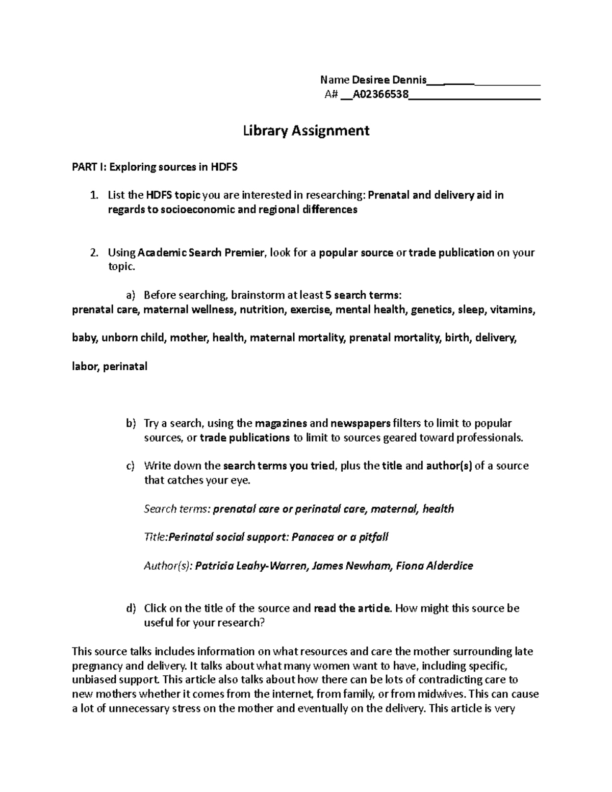 Desiree Library Assignment HDFS - NameDesiree Dennis___ ___________ A# ...