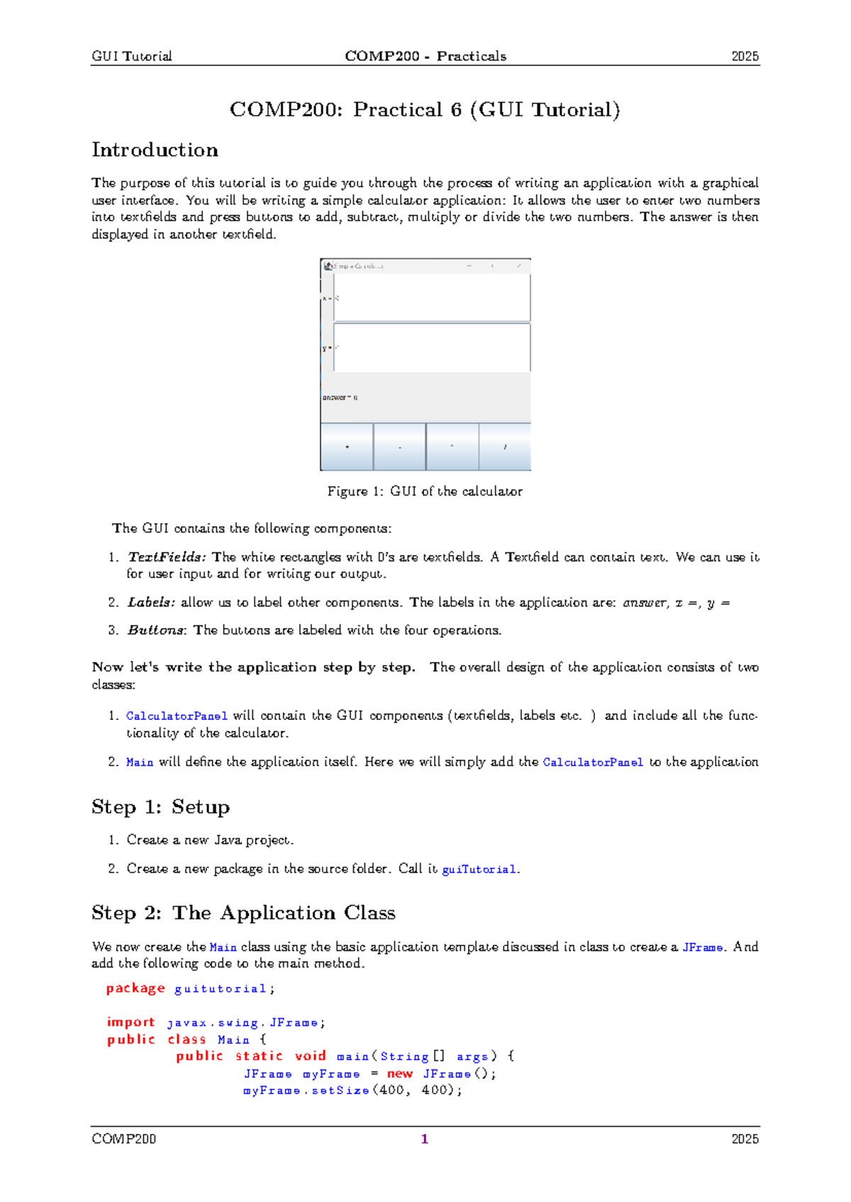GUI Tutorial: Practical 6 - Simple Calculator App in COMP200 - Studocu
