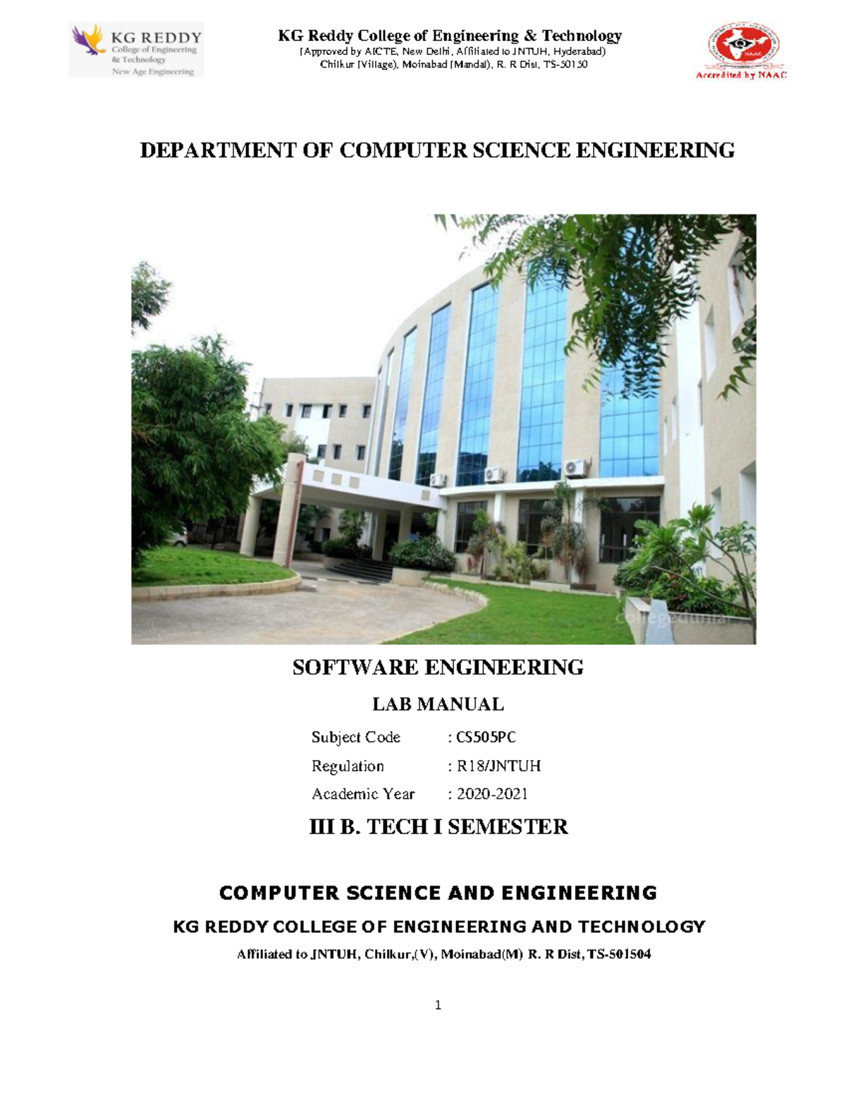 CS505PC - Software Engineering Lab Manual & Project Guidelines - Studocu