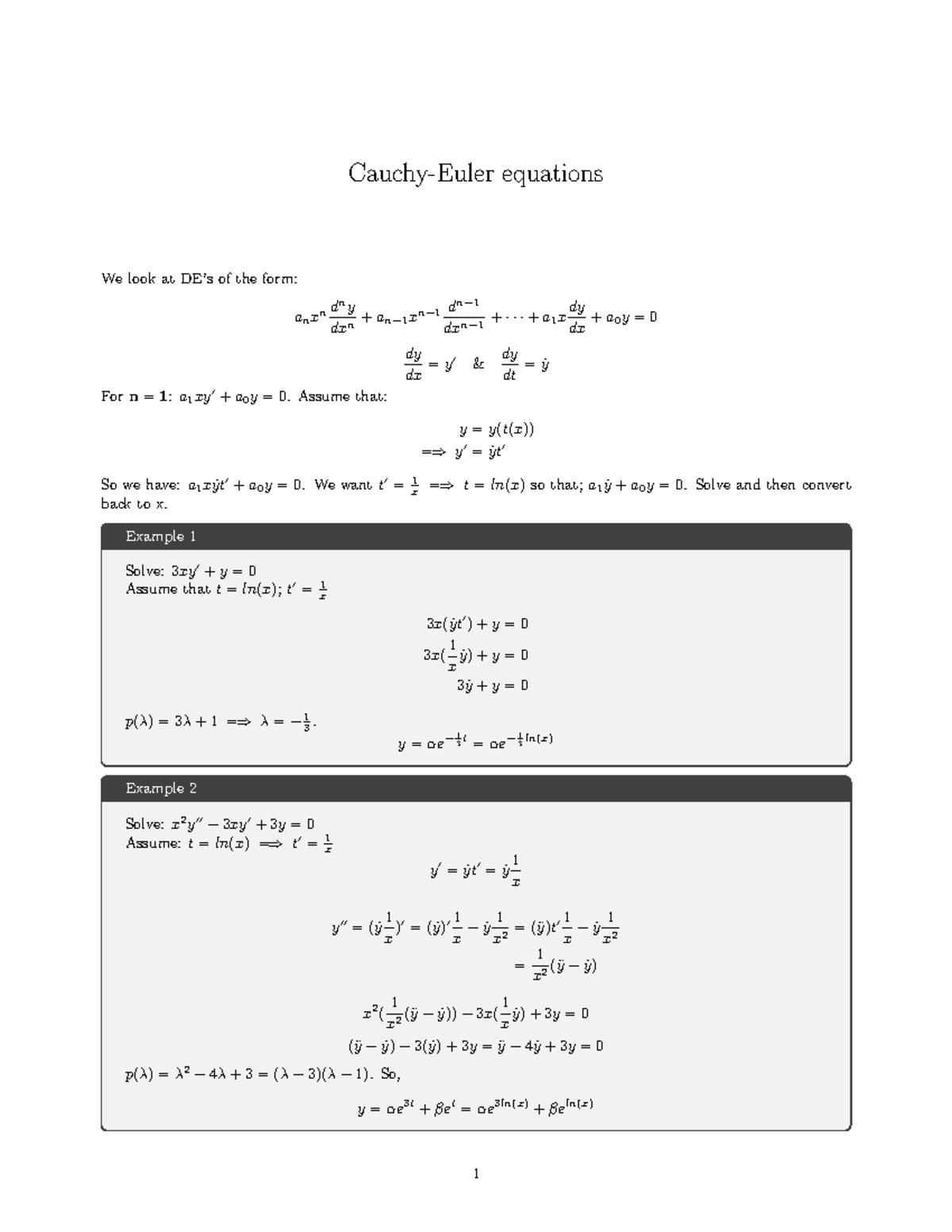 Cauchy-Euler Equations Notes for Differential Equations - Studocu
