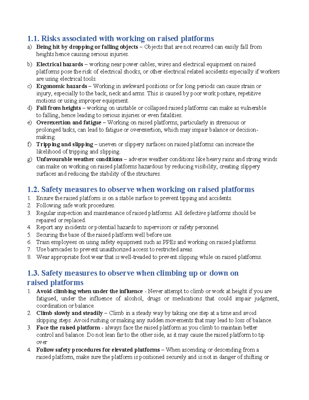 Risks and Safety Measures for Working on Raised Platforms (Course Code ...