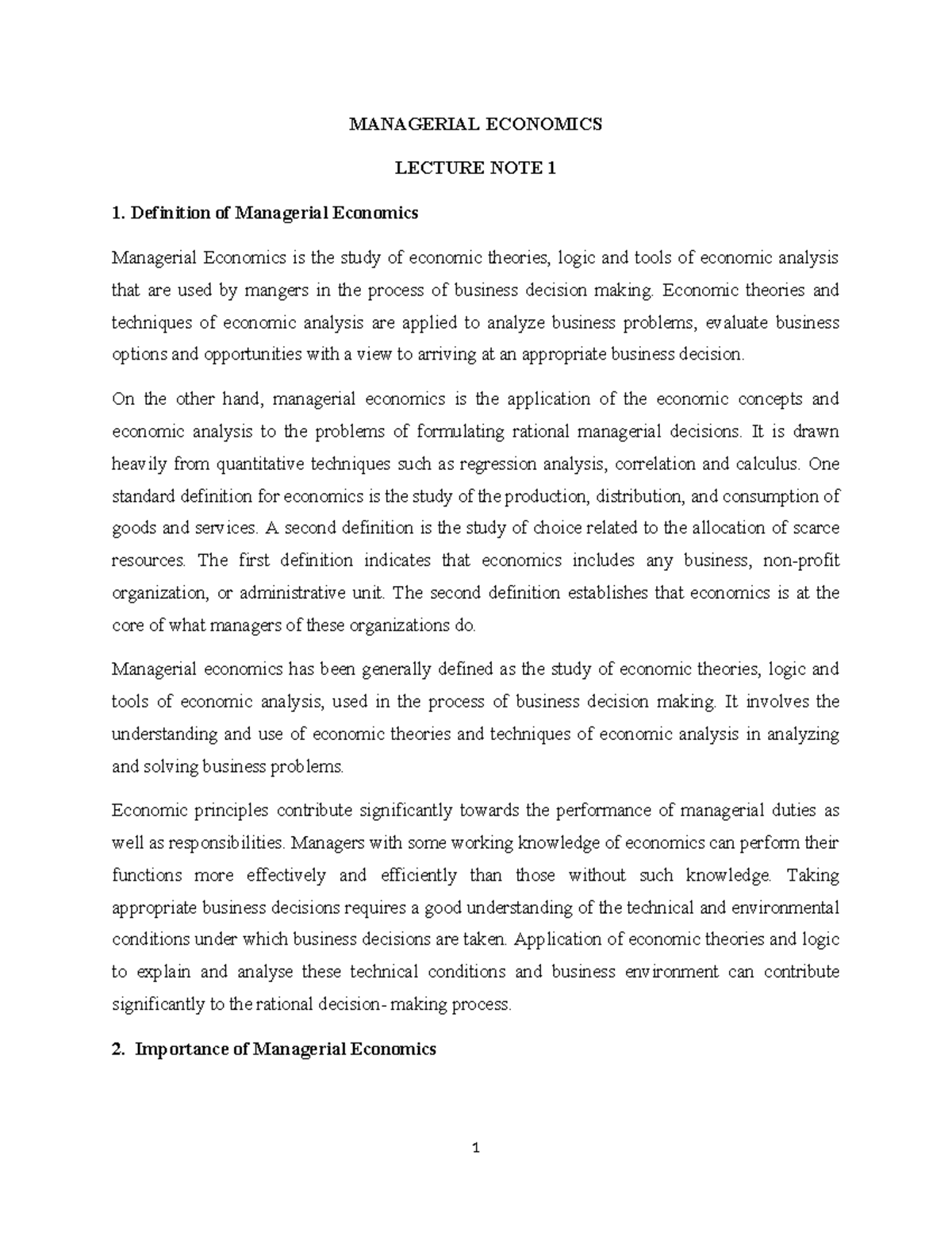 MANAGERIAL ECONOMICS LECTURE NOTES: KEY CONCEPTS & APPLICATIONS - Studocu