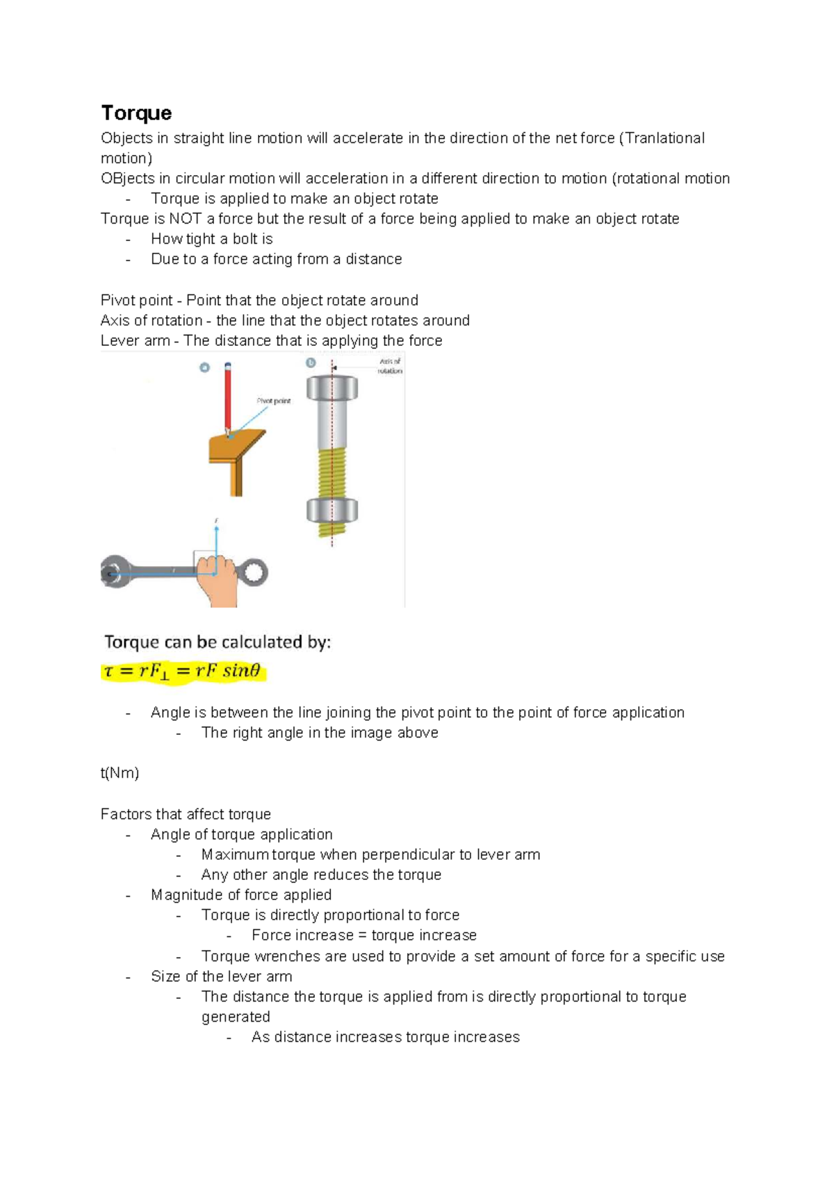 Applications of the Motor Effect in Torque and Motion (PHYS 101) - Studocu