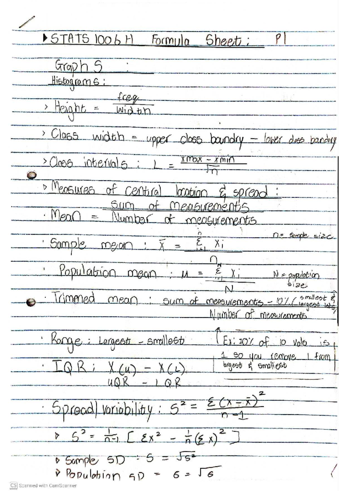 Study notes for basic statistics concepts.