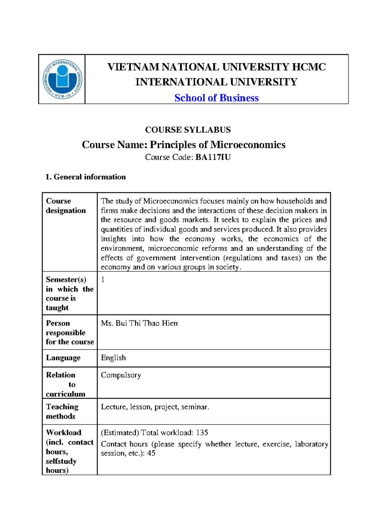 Acbsp - BA117IU - Principles of Microeconomics Course Syllabus - Studocu