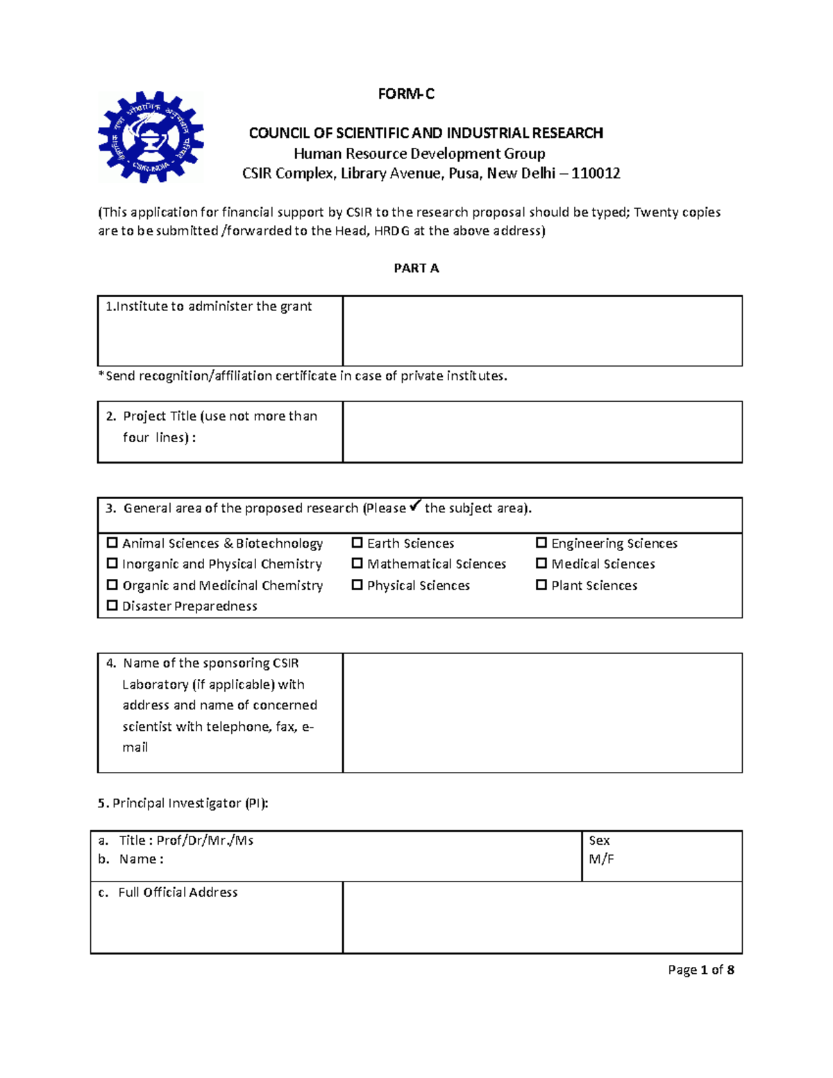 Form C Application for CSIR Research Associate Fellowship - Studocu