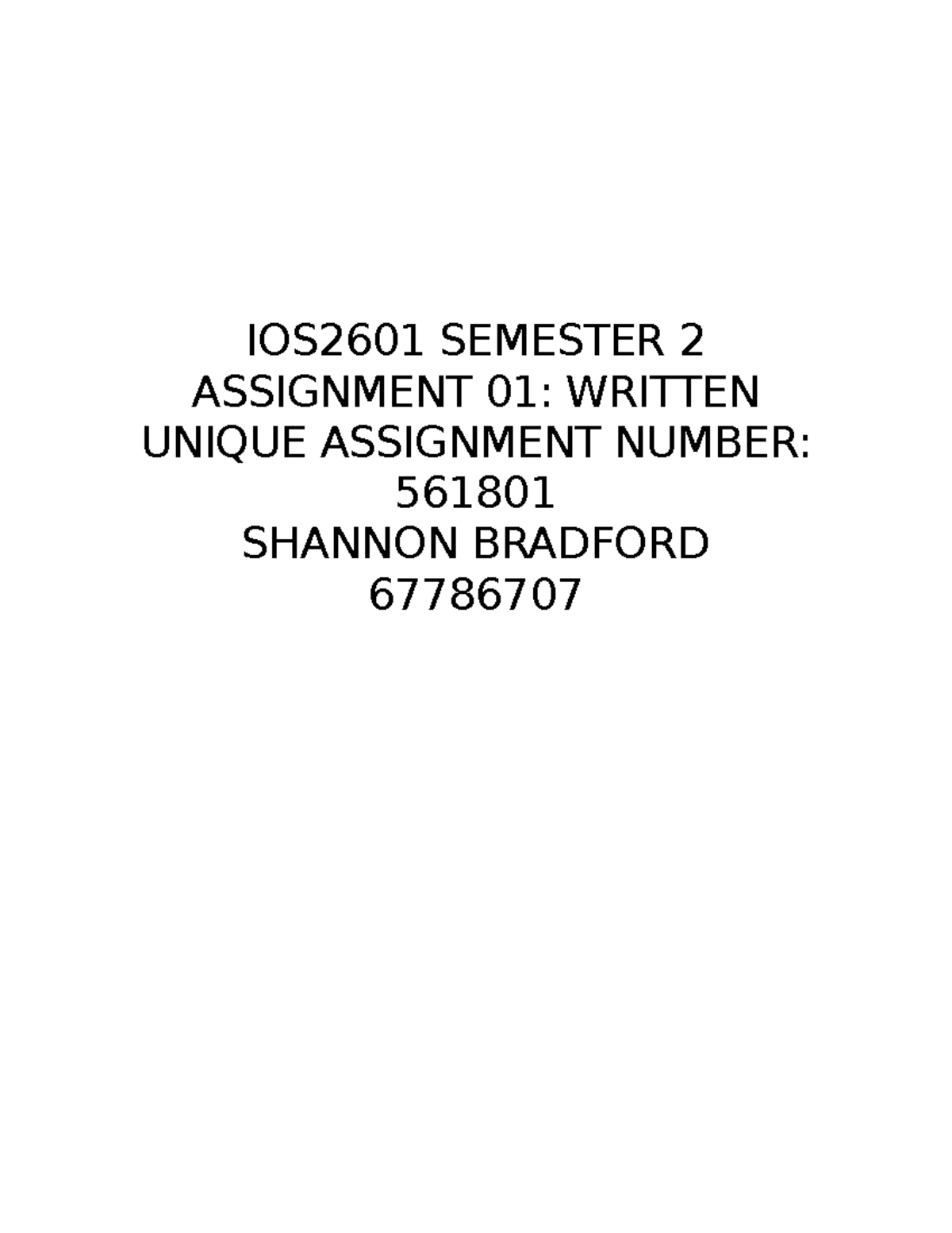 IOS2601 Assignment 01 - Written - IOS2601 SEMESTER 2 ASSIGNMENT 01 ...