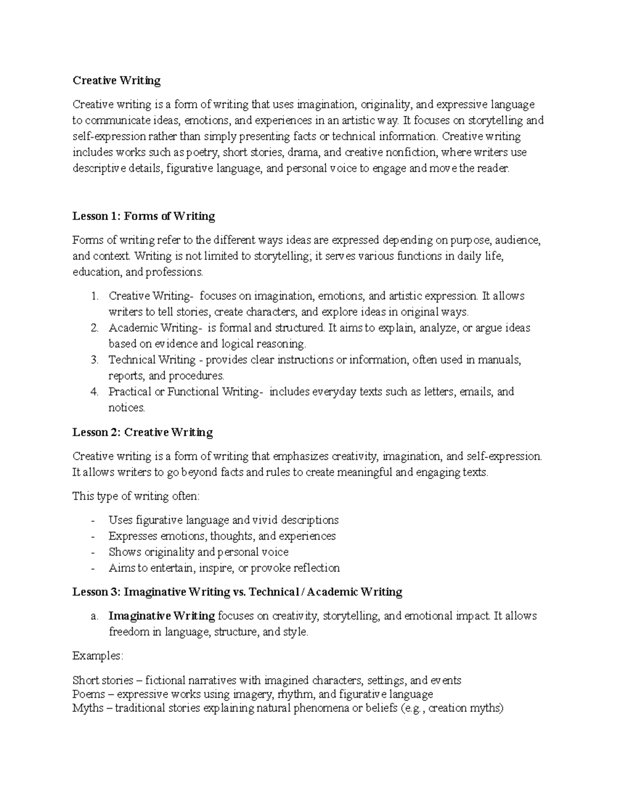 Creative Writing: Week 1 - Module Overview and Forms - Studocu