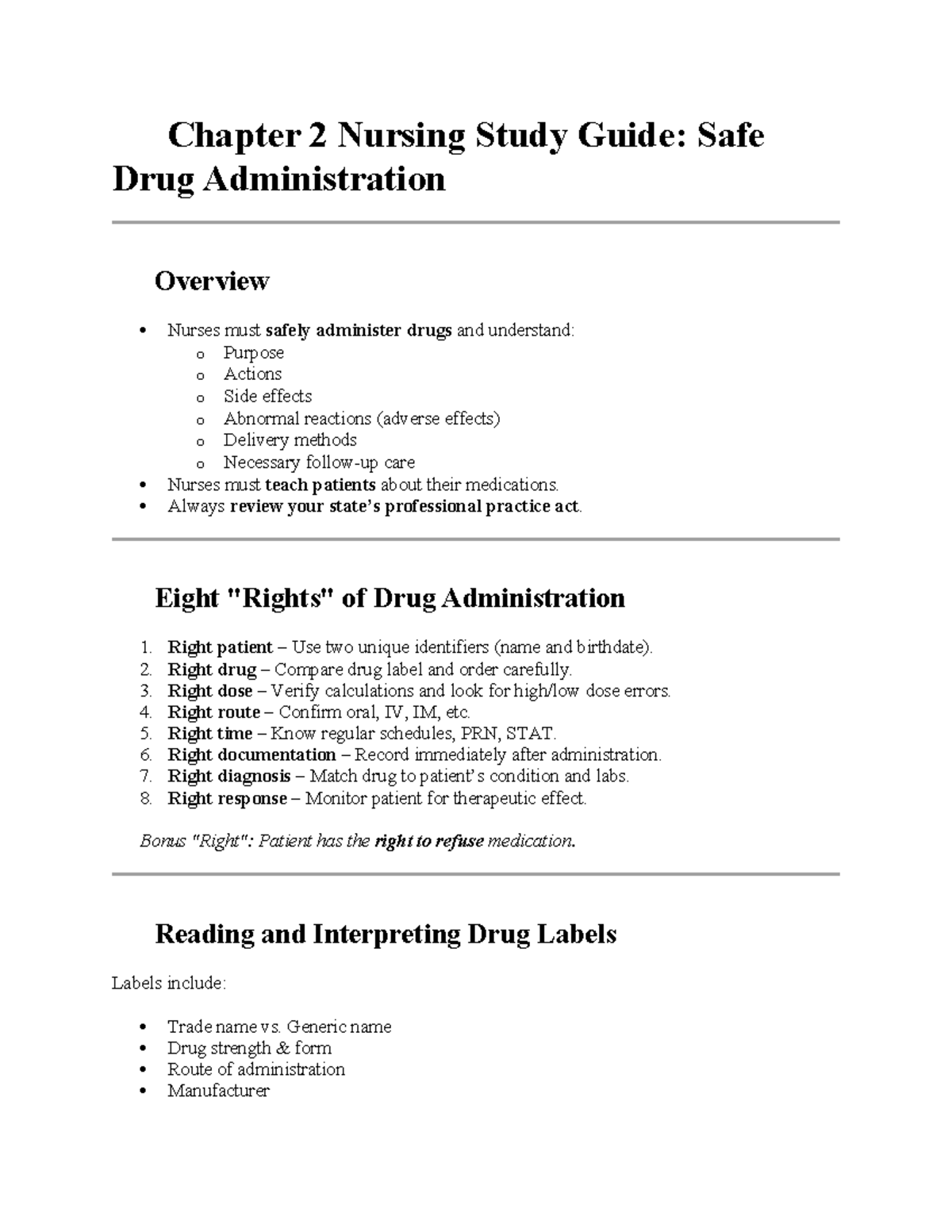Chapter 2 Nursing Study Guide: Safe Drug Administration & Key Questions ...